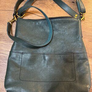Fossil Green Leather Crosbody / Shoulder strap Bag Purse Textured Leather 13"